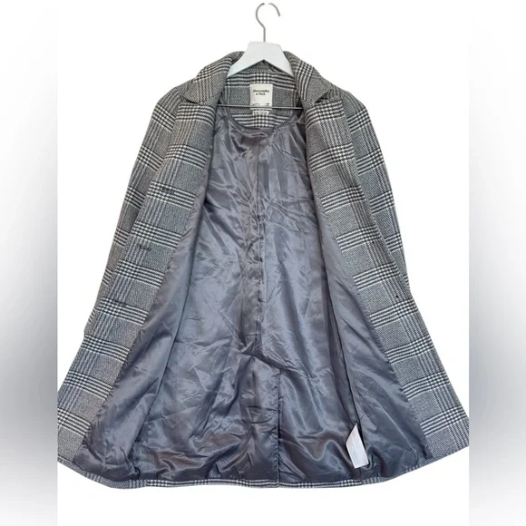 Abercrombie & Fitch Wool Blend The Dad Coat Houndstooth Gray Plaid Size XSP - Picture 3 of 16